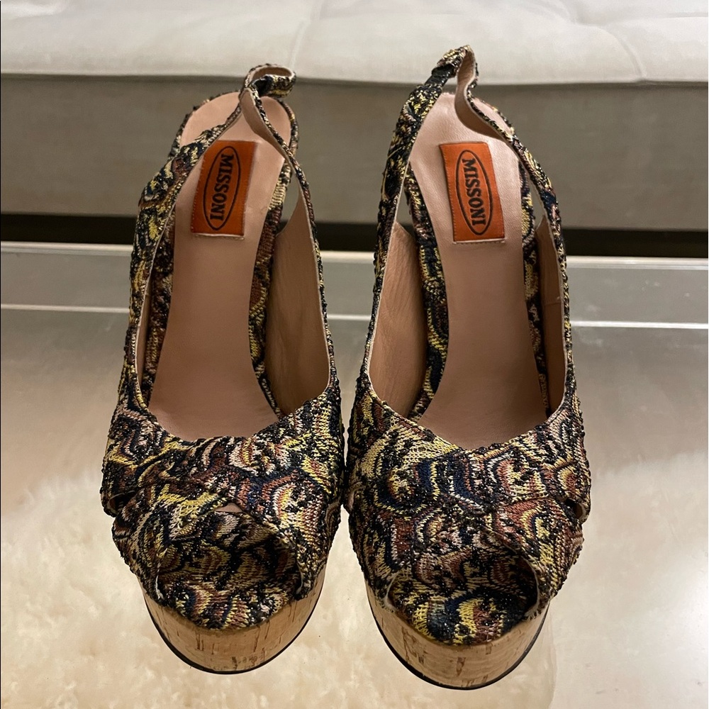 Missoni Multicolored Platform Sling Back Heels - image 1